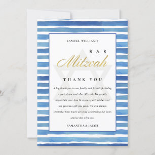 BLAUWE INDIGO WATERVERF STRIPES BBT BAR MITZVAH BEDANKKAART