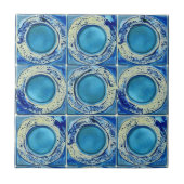 Blauwe inkt en waterverf ronde patroonverloop tegeltje (Voorkant)