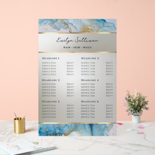 Blauwe inkt Marmer prijslijst Acryl Bord (Huwelijk)