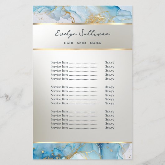 blauwe inkt marmer prijslijst flyer (Voorkant)