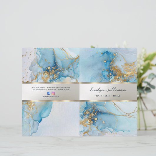 Blauwe inkt marmer service menu brochure (Staand voorkant)