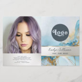 Blauwe inkt marmeren bifold brochure (Voorkant)