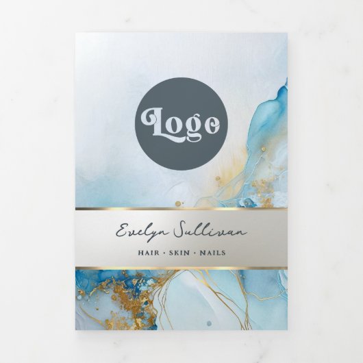 Blauwe inkt marmeren drievoudige brochure drieluik kaart (Cover)