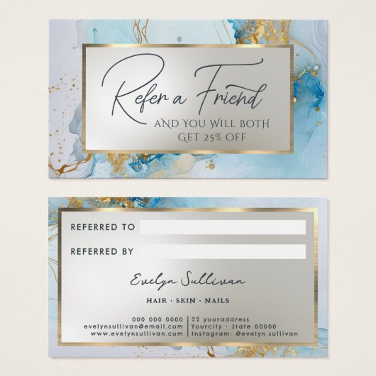 blauwe inkt marmeren verwijzings kaart (Voorkant /achterkant)