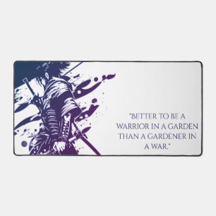 Blauwe Inkt Samurai Krijger & Aangepaste Quote Bur Bureaumat