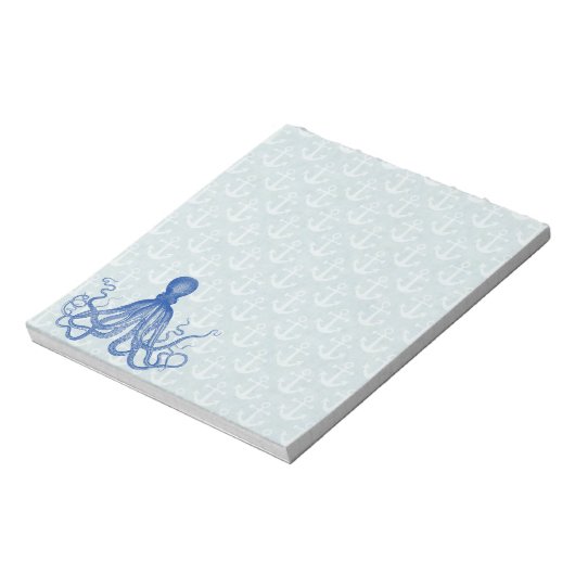  blauwe inktvis met ankers notitieblok (Gedraaid)