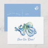 Blauwe inktvis slaat de datum op briefkaart (Voorkant / Achterkant)