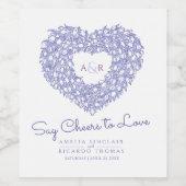 Blauwe inktwitte tvlek bouquet bruiloft wijn etiket (Enkel label)