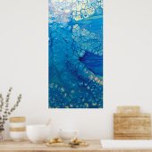 Blauwe Iridescent Moderne Abstracte Fluid Art Poster (Keuken)