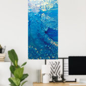 Blauwe Iridescent Moderne Abstracte Fluid Art Poster (Thuiskantoor)