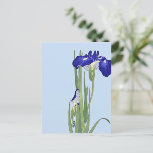 Blauwe IRIES van Ohara Koson Briefkaart (Staand voorkant)