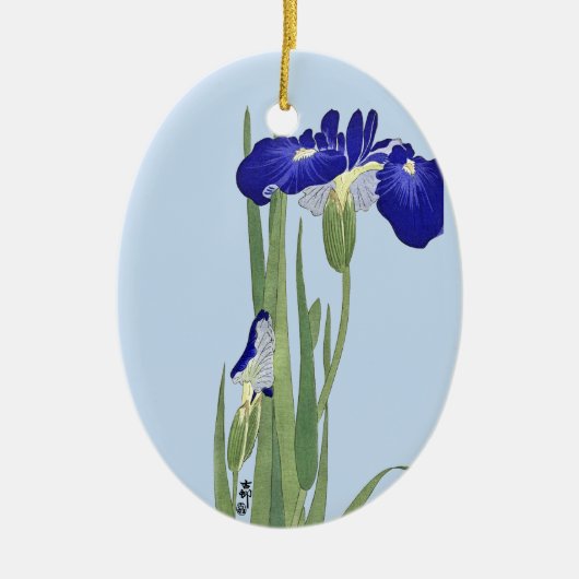 Blauwe IRIES van Ohara Koson Keramisch Ornament (Voorkant)