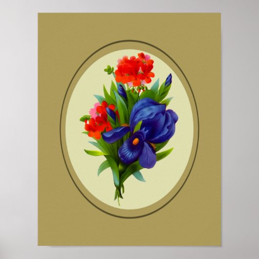 Blauwe Iris Bloem Boeket Bloemenkunst Poster (Voorkant)