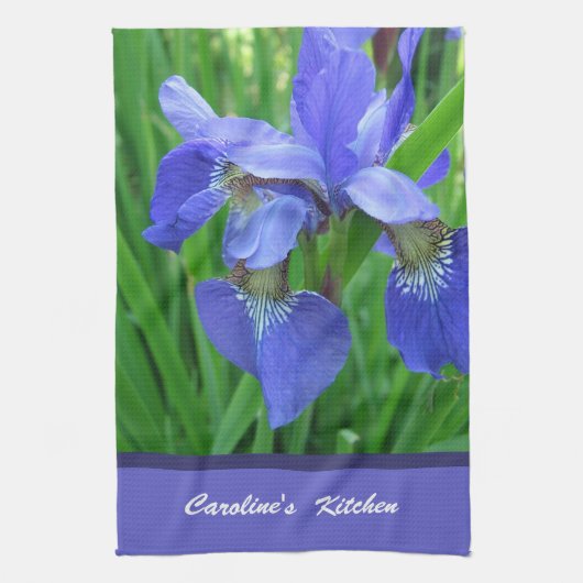 blauwe iris bloemen aangepast keukentoren personal theedoek (Verticaal)