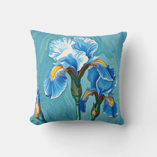 Blauwe Iris Bloemen Artistiek Patroon Kussen