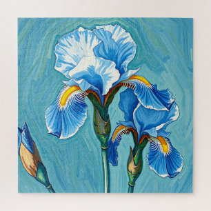 Blauwe Iris Bloemen Artistiek Patroon Legpuzzel