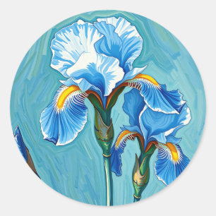 Blauwe Iris Bloemen Artistiek Patroon Ronde Sticker