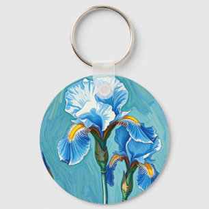 Blauwe Iris Bloemen Artistiek Patroon Sleutelhanger