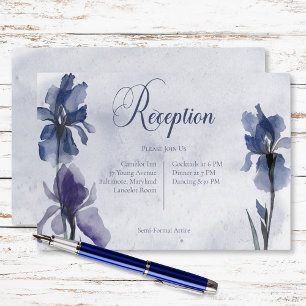 Blauwe Iris Bloemen Bruiloft Blauw Moderne Ontvang Informatiekaartje