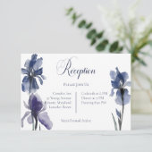 Blauwe iris bloemen bruiloft receptie informatiekaartje (Staand voorkant)
