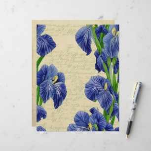 Blauwe Iris bloemen ephemerpatroon Briefhoofd