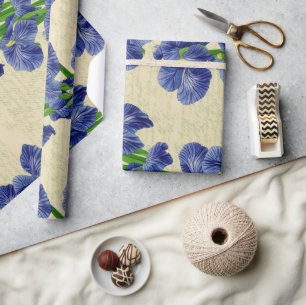 Blauwe Iris bloemen ephemerpatroon Cadeaupapier