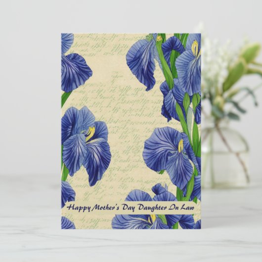 Blauwe Iris bloemen Happy Moederdag Aankondiging (Staand voorkant)