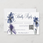 Blauwe Iris Bloemen Moderne Huwelijk QR Code RSVP Kaartje (Voorkant)