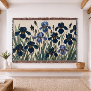 Blauwe Iris Botanische Tapijt Geweven Worpdeken Deken