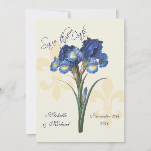 Blauwe Iris Fleur de Lis Save the Date (Voorkant)