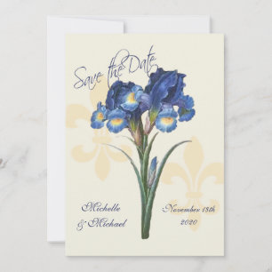 Blauwe Iris Fleur de Lis Save the Date