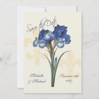 Blauwe Iris Fleur de Lis Save the Date