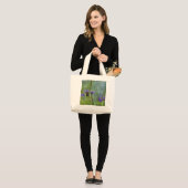 Blauwe Iris impressionist bloementuintas Grote Tote Bag (Voorkant (model))