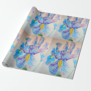 Blauwe Iris irises kunstbloemen Waterverf Verpakki Cadeaupapier