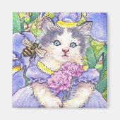 Blauwe Iris Kitten Magnet Magneet (Voorkant)