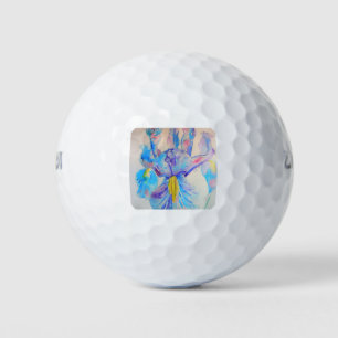 Blauwe Iris Kunst bloemschildering in waterverf on Golfballen