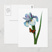 Blauwe iris met vlinder van Redoute Briefkaart (Voorkant / Achterkant)