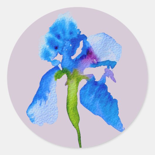 Blauwe Iris moderne bloemenbruiloft kunst Ronde Sticker (Voorkant)