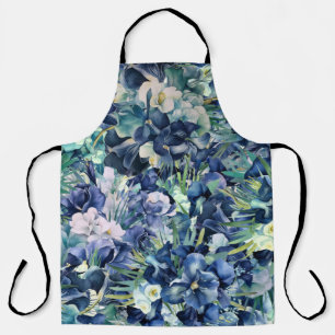 Blauwe iris Waterverf achtergrond patroon Schort