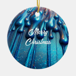 Blauwe iriserende vloeistof druppelt Kerstmis Keramisch Ornament
