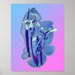 Blauwe Irisse Floral Art Poster