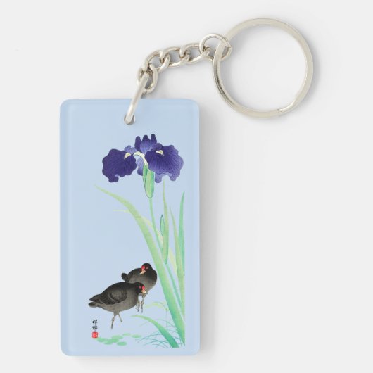 Blauwe Irissen en Moorhens door Ohara Koson Sleutelhanger (achterkant)