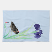 Blauwe Irissen en Moorhens door Ohara Koson Theedoek (Horizontaal)