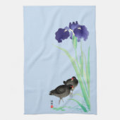 Blauwe Irissen en Moorhens door Ohara Koson Theedoek (Verticaal)