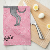 Blauwe Italiaanse snuffelhond op roze harten Theedoek (Quarter Fold)