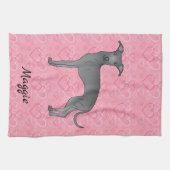 Blauwe Italiaanse snuffelhond op roze harten Theedoek (Horizontaal)