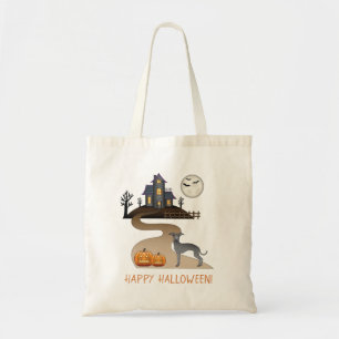 Blauwe Italiaanse Windhond & Halloween Spokenhuis Tote Bag