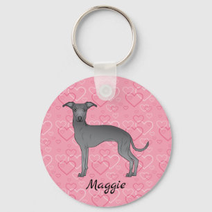 Blauwe Italiaanse Windhond Schattige Hond Op Roze Sleutelhanger