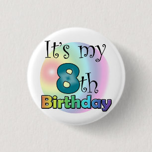 Blauwe It's my 8th Birthday Ronde Button 3,2 Cm