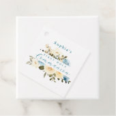 Blauwe Ivory Flowers Greenery First Heilige Commun Bedankjes Labels (In situ)